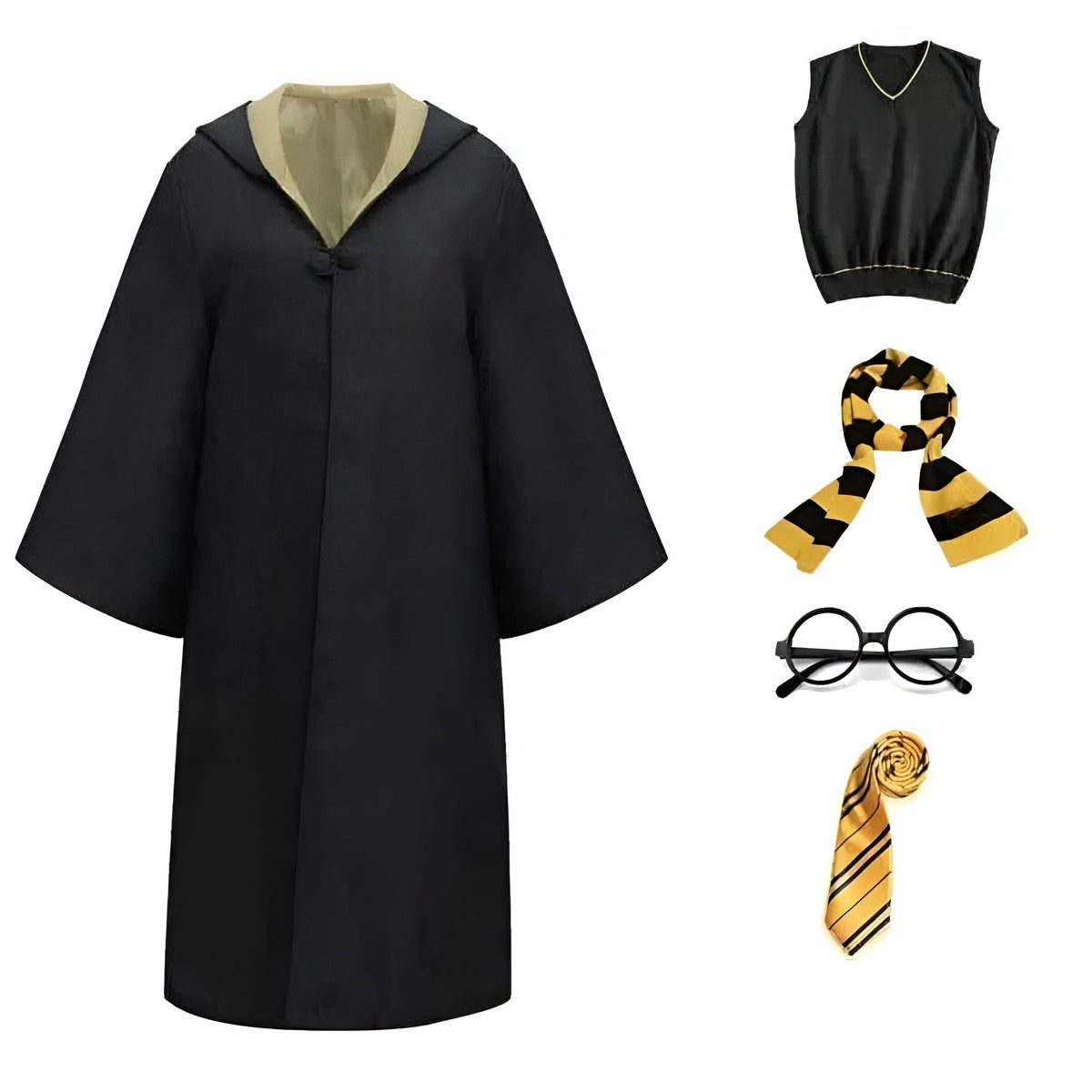 Thermabuild | Halloween Wizard Costume Robe Set with Striped Scarf Tie and Glasses for Party and Cosplay