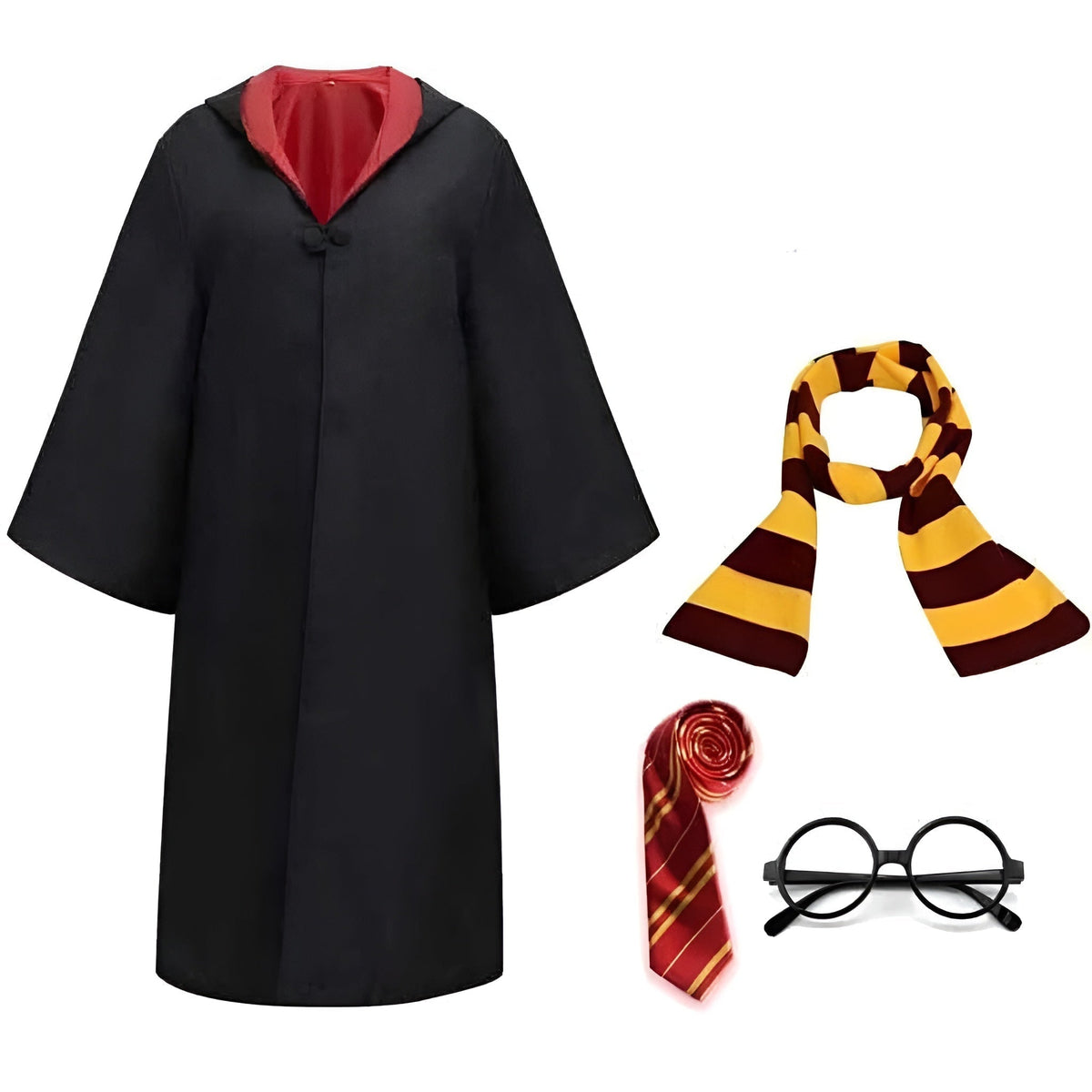Thermabuild | Halloween Wizard Costume Robe Set with Striped Scarf Tie and Glasses for Party and Cosplay