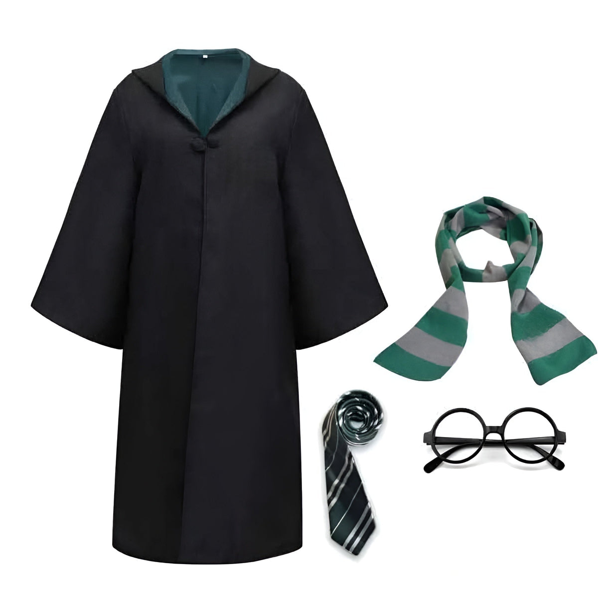 Thermabuild | Halloween Wizard Costume Robe Set with Striped Scarf Tie and Glasses for Party and Cosplay