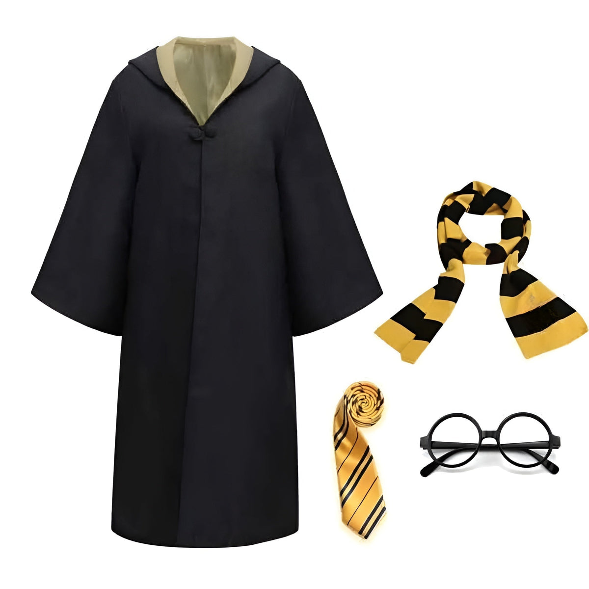 Thermabuild | Halloween Wizard Costume Robe Set with Striped Scarf Tie and Glasses for Party and Cosplay