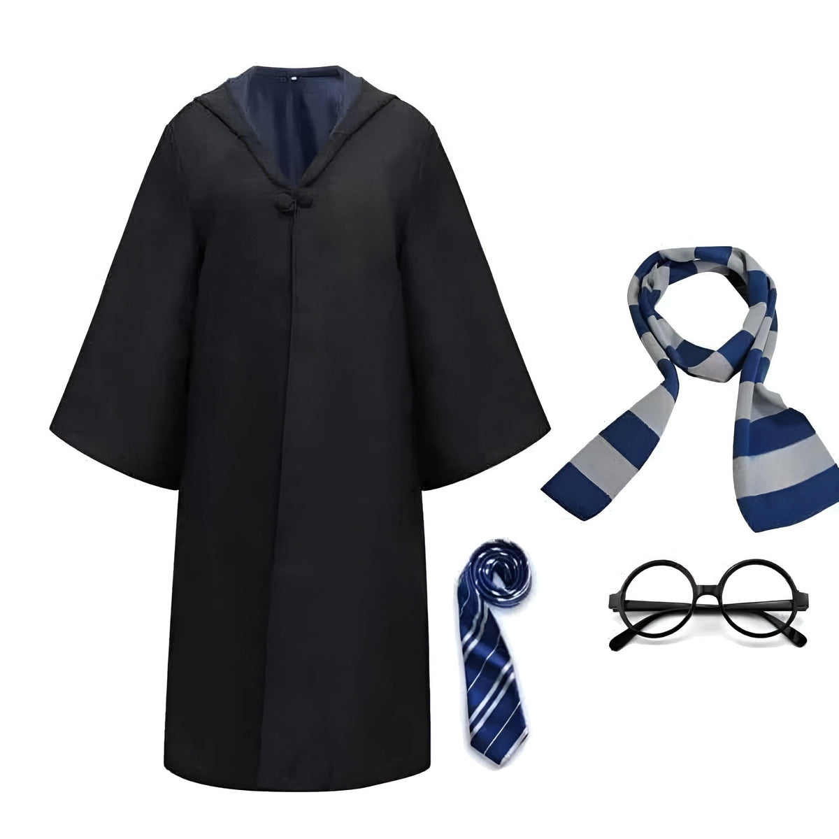 Thermabuild | Halloween Wizard Costume Robe Set with Striped Scarf Tie and Glasses for Party and Cosplay