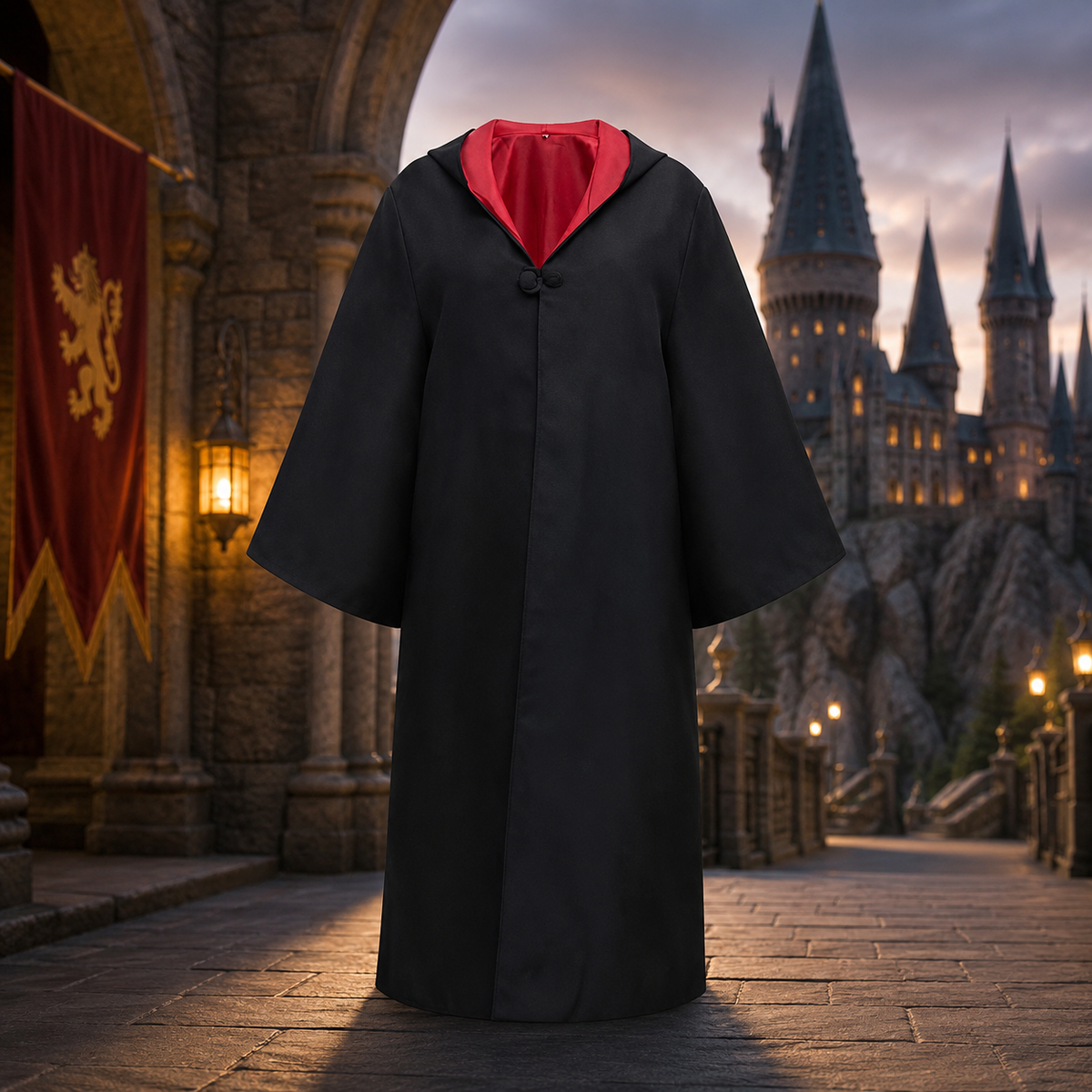 Thermabuild | Halloween Wizard Robe Costume with Hood Bell Sleeves and Striped Scarf Accessory Set