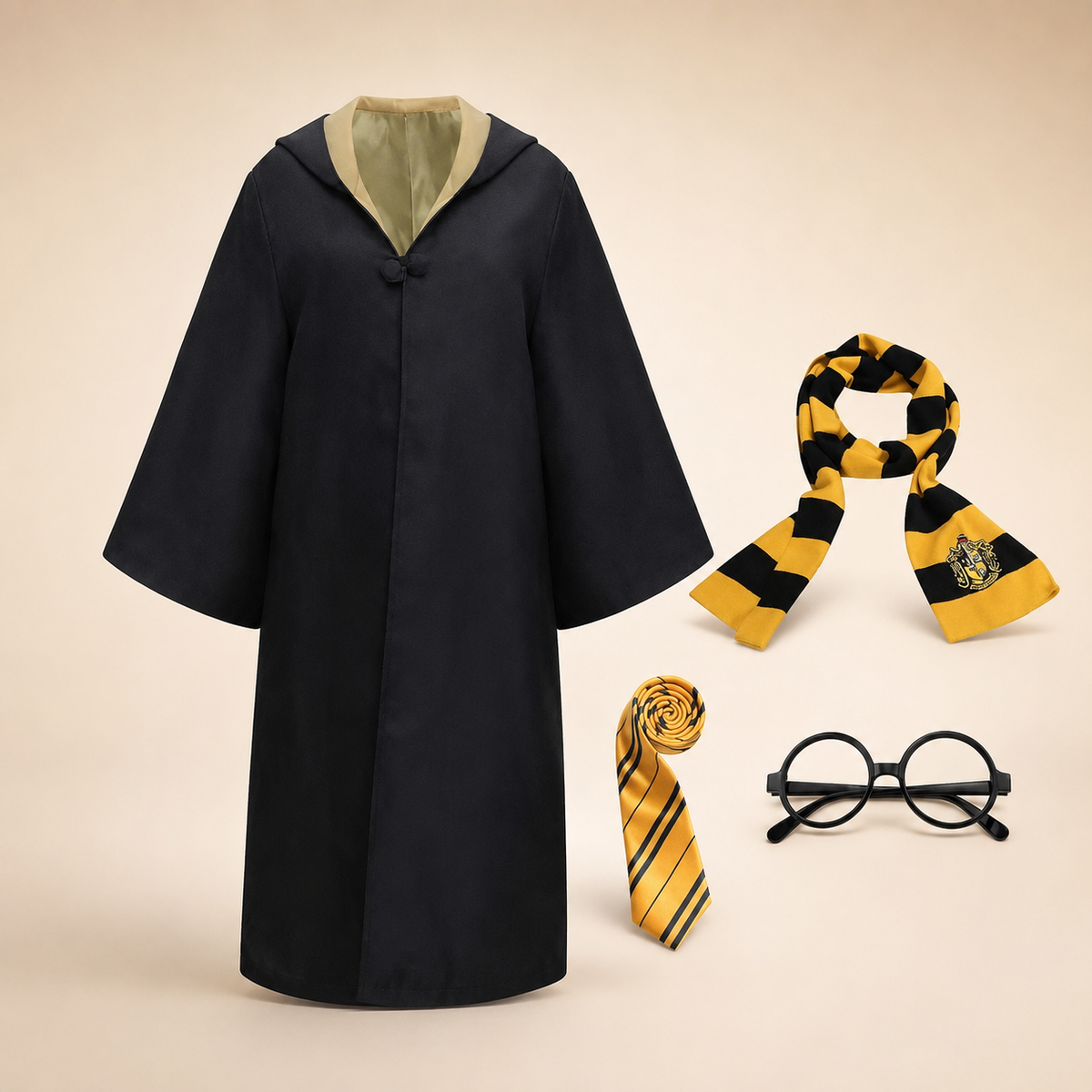 Thermabuild | Halloween Wizard Robe Costume with Hood Bell Sleeves and Striped Scarf Accessory Set