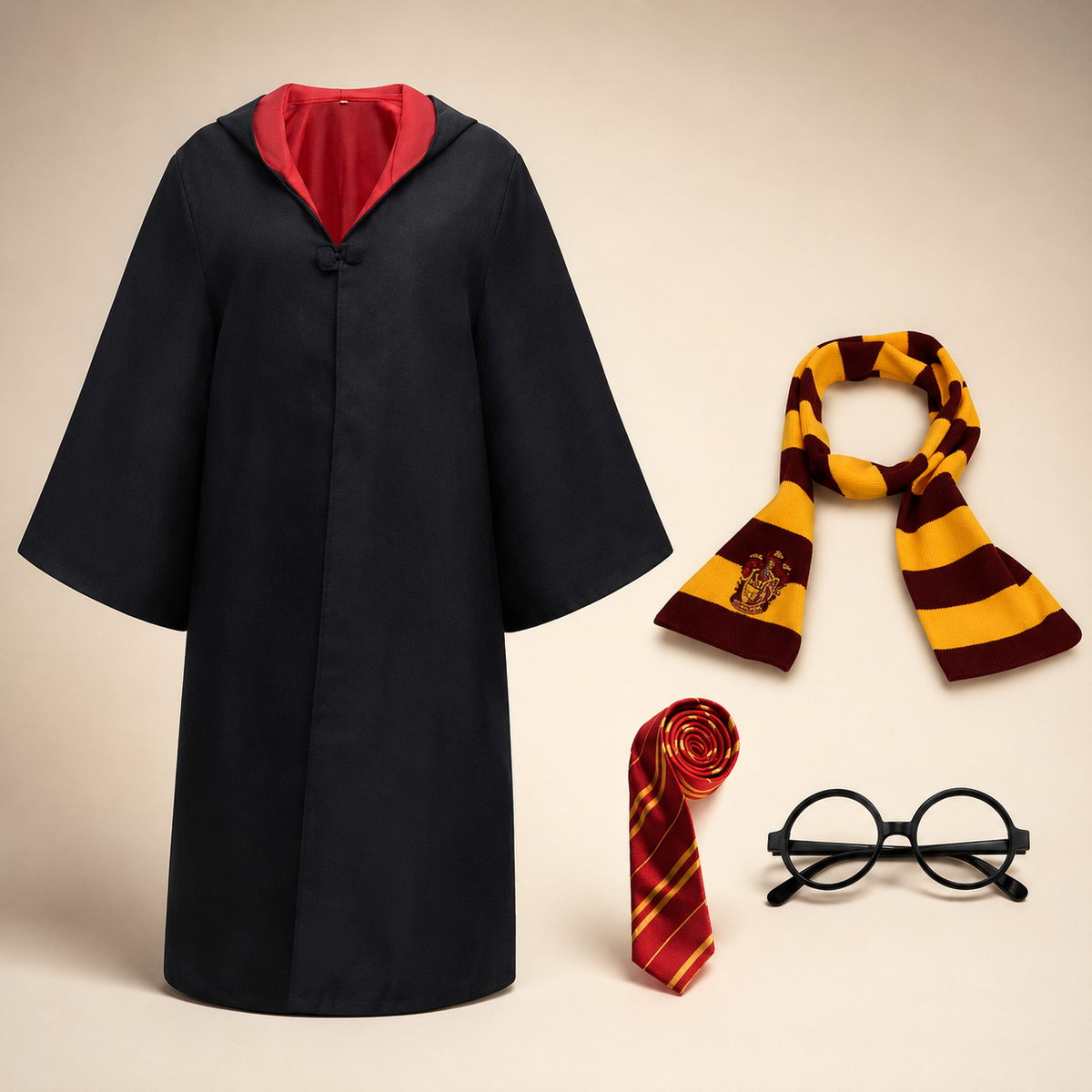Thermabuild | Halloween Wizard Robe Costume with Hood Bell Sleeves and Striped Scarf Accessory Set