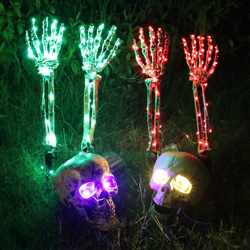Thermabuild | Halloween Yard Decorations Skeleton Sign with Stakes LED Light Up Outdoor Prop Plant Support