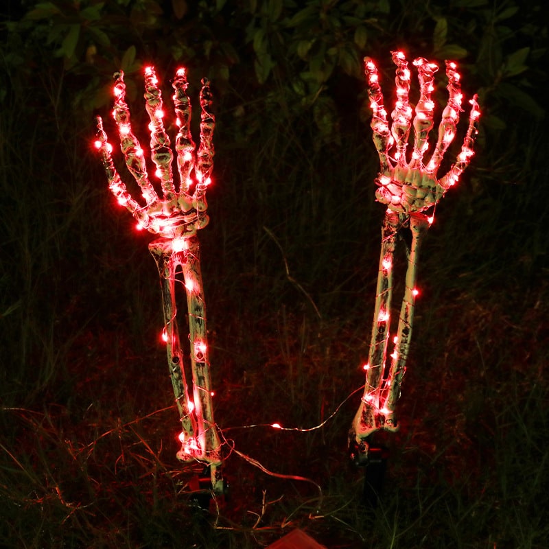 Thermabuild | Halloween Yard Decorations Skeleton Sign with Stakes LED Light Up Outdoor Prop Plant Support