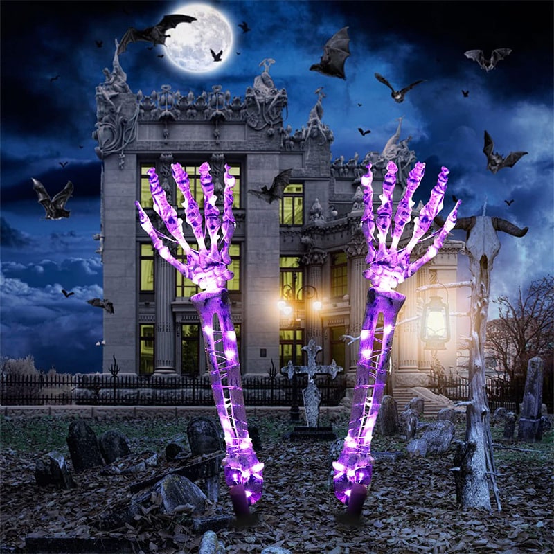 Thermabuild | Halloween Yard Decorations Skeleton Sign with Stakes LED Light Up Outdoor Prop Plant Support