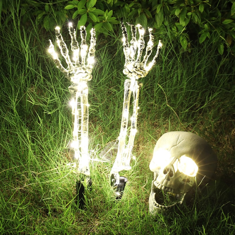 Thermabuild | Halloween Yard Decorations Skeleton Sign with Stakes LED Light Up Outdoor Prop Plant Support