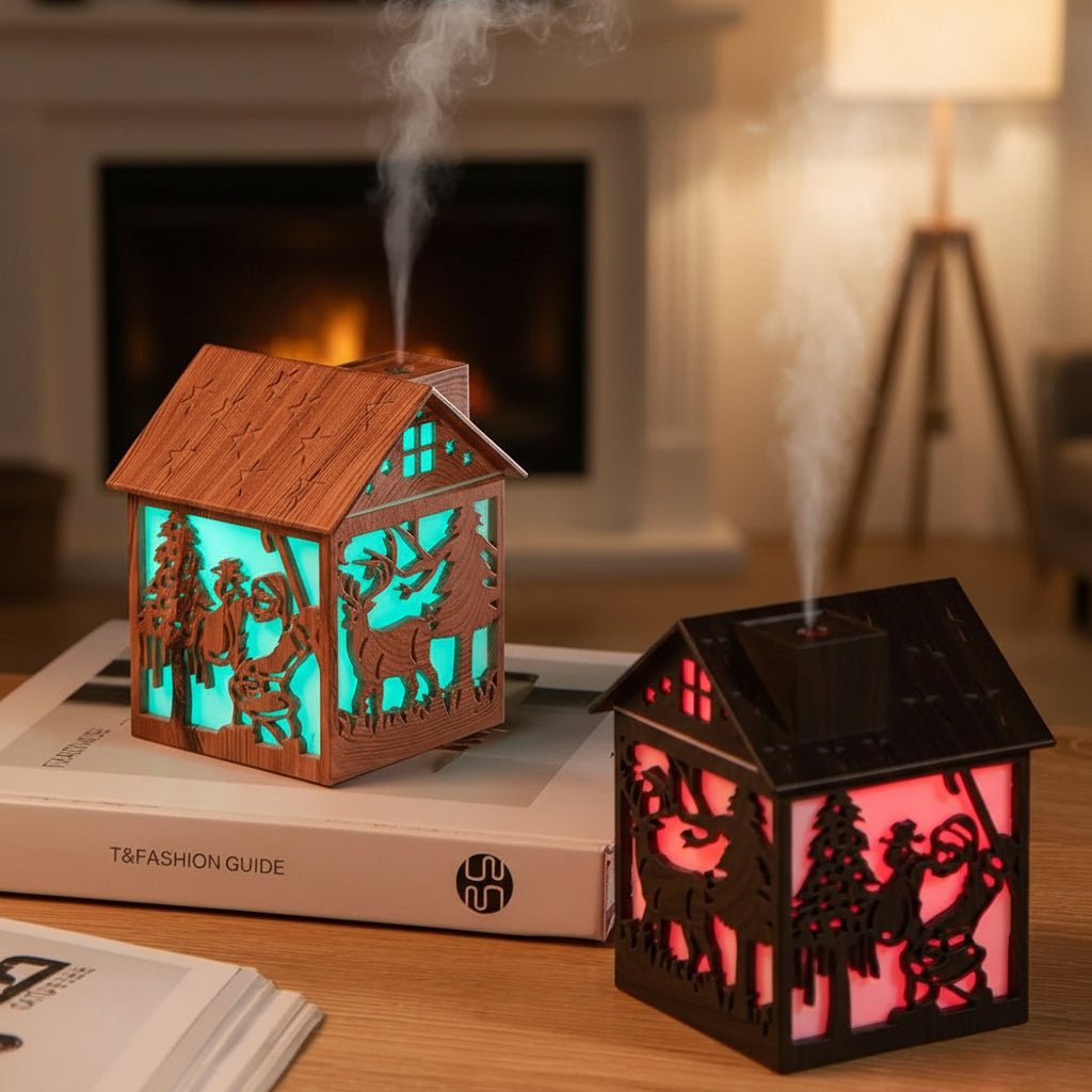 Thermabuild | Wooden House Aroma Diffuser, 240ML Essential Oil Humidifier with Night Light