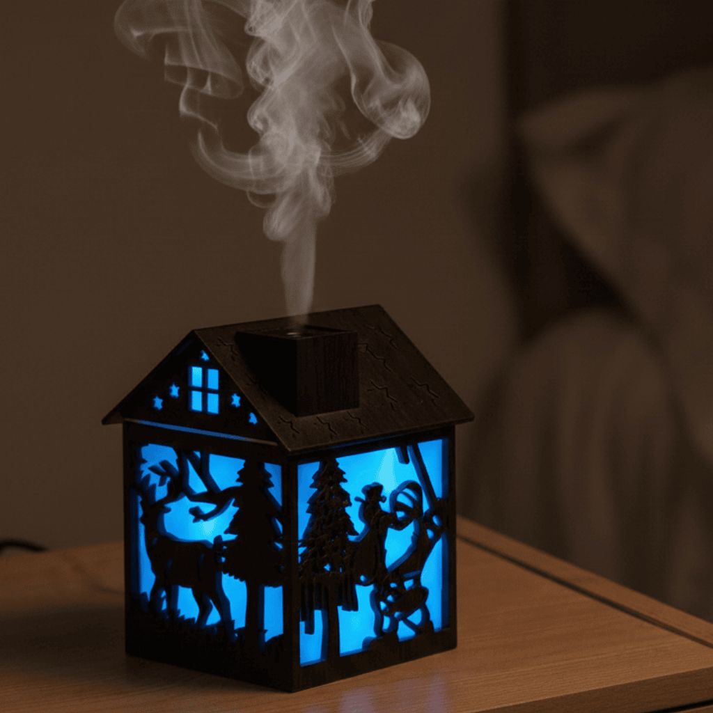 Thermabuild | Wooden House Aroma Diffuser, 240ML Essential Oil Humidifier with Night Light