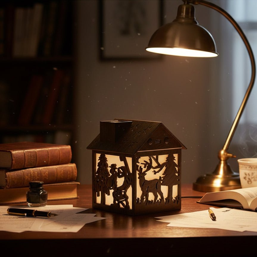 Thermabuild | Wooden House Aroma Diffuser, 240ML Essential Oil Humidifier with Night Light