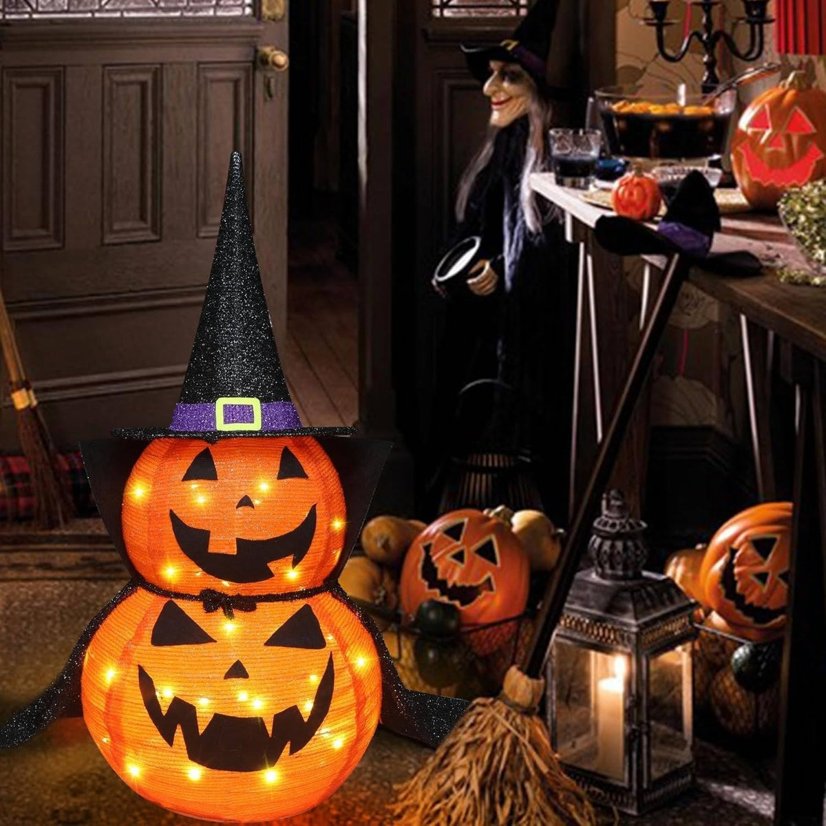 Thermabuild | 2 Pcs 3ft Halloween Collapsible Lighted In/Outdoor Pumpkin Garden Decoration