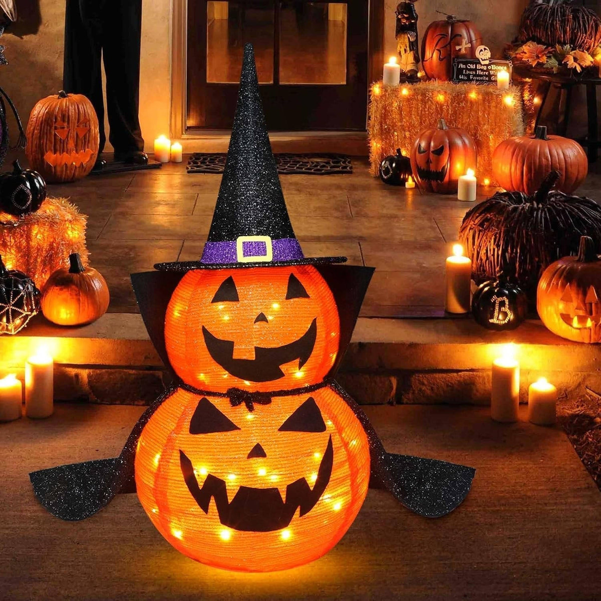 Thermabuild | 2 Pcs 3ft Halloween Collapsible Lighted In/Outdoor Pumpkin Garden Decoration