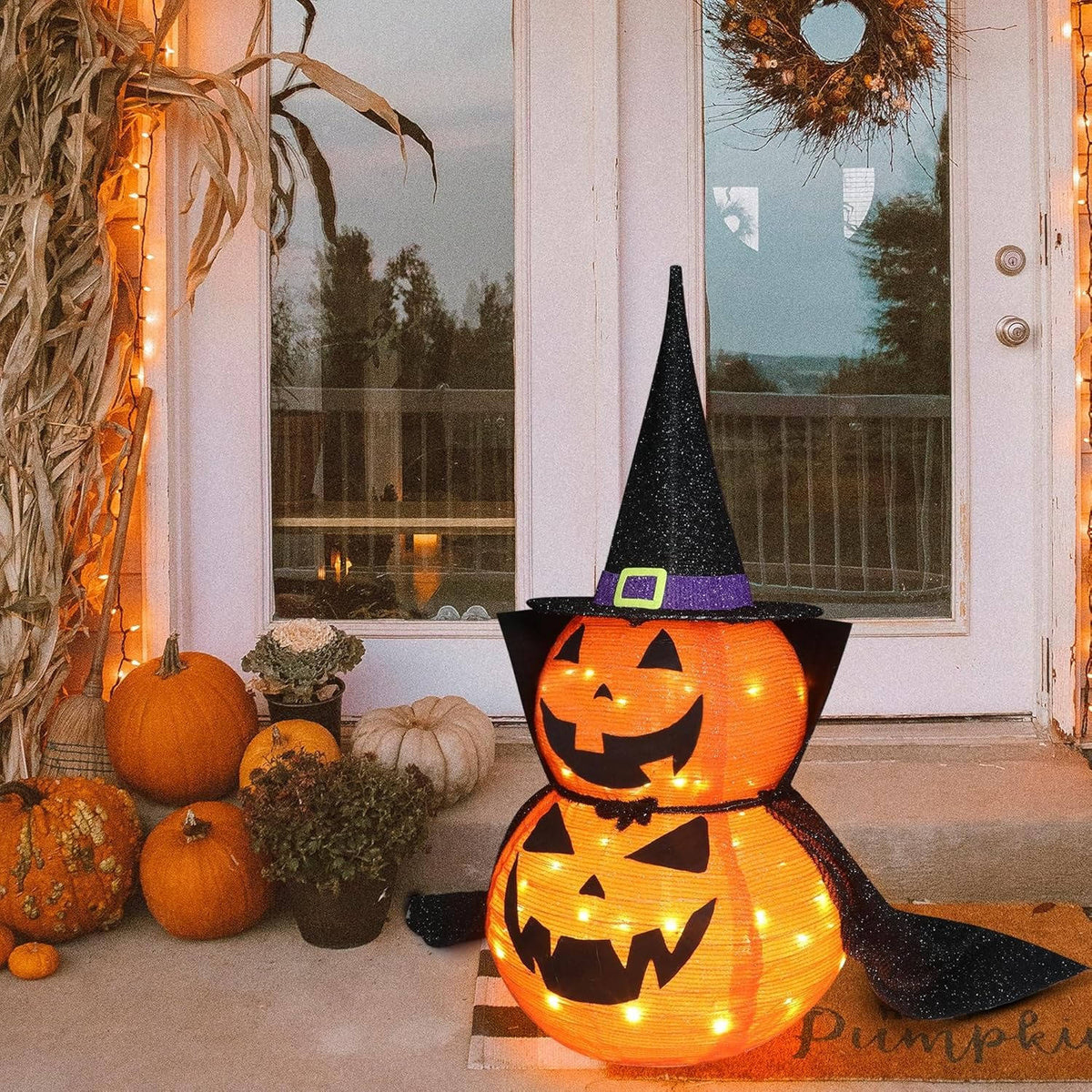 Thermabuild | 2 Pcs 3ft Halloween Collapsible Lighted In/Outdoor Pumpkin Garden Decoration