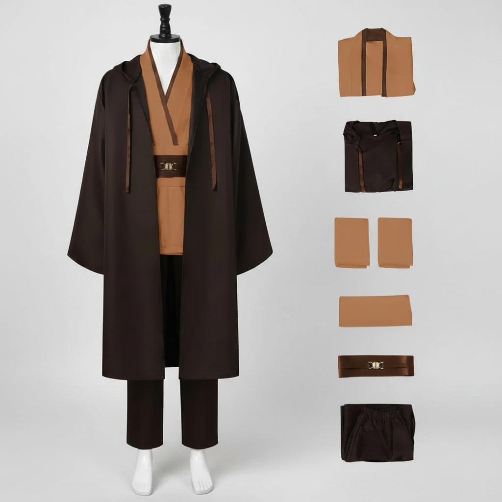 Thermabuild | Halloween Jedi Costume Cosplay Outfit with Hooded Robe Tunic Sash and Belt for Party
