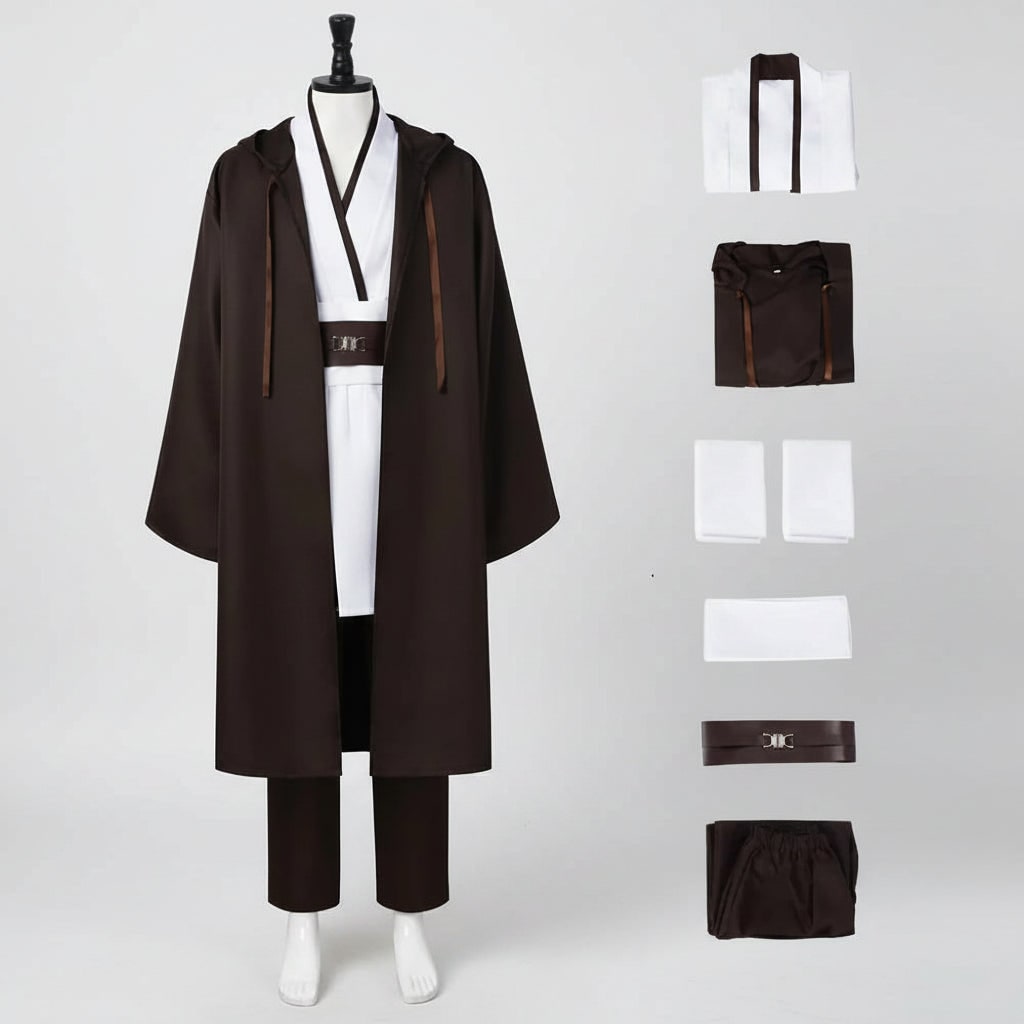 Thermabuild | Halloween Jedi Costume Cosplay Outfit with Hooded Robe Tunic Sash and Belt for Party