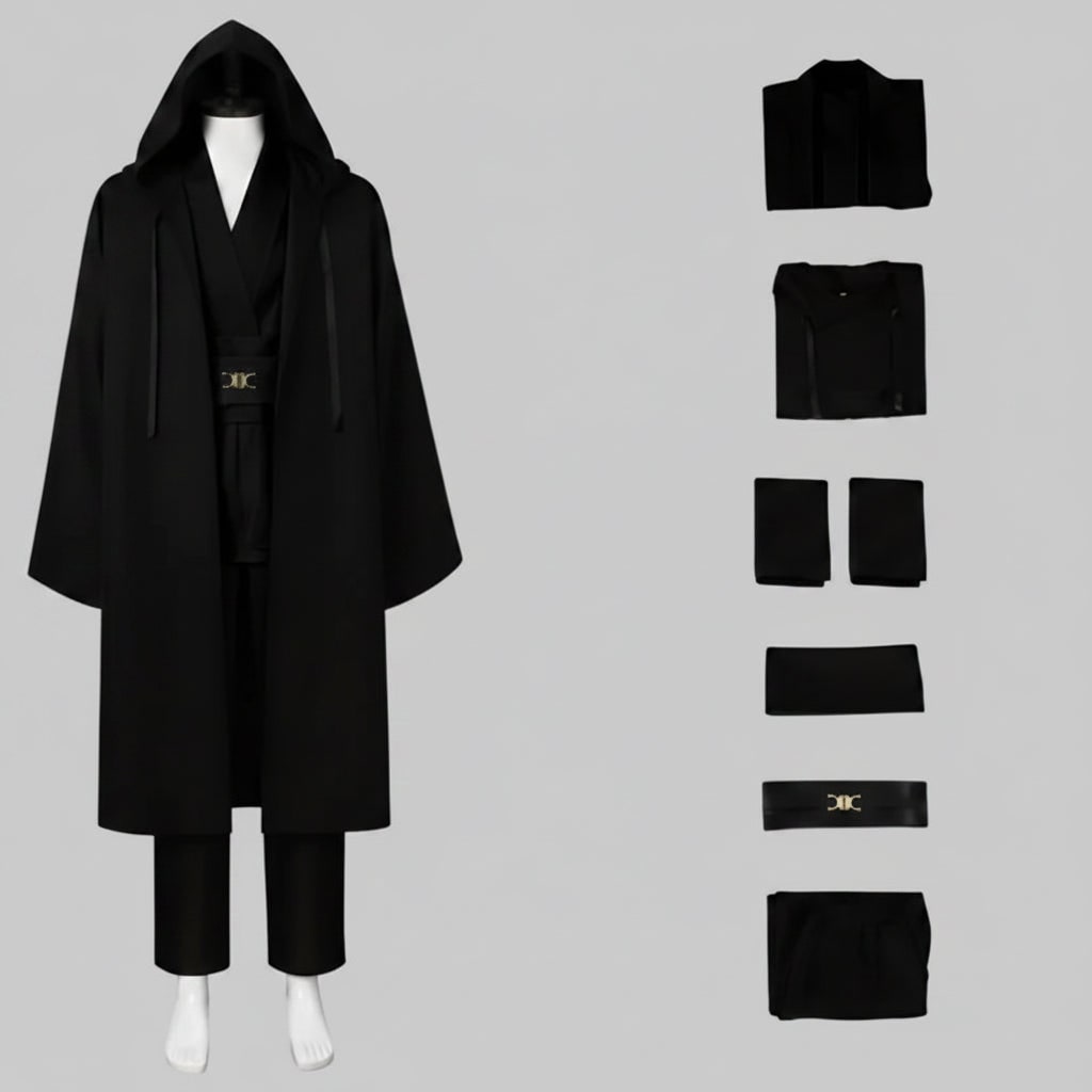Thermabuild | Halloween Jedi Costume Cosplay Outfit with Hooded Robe Tunic Sash and Belt for Party