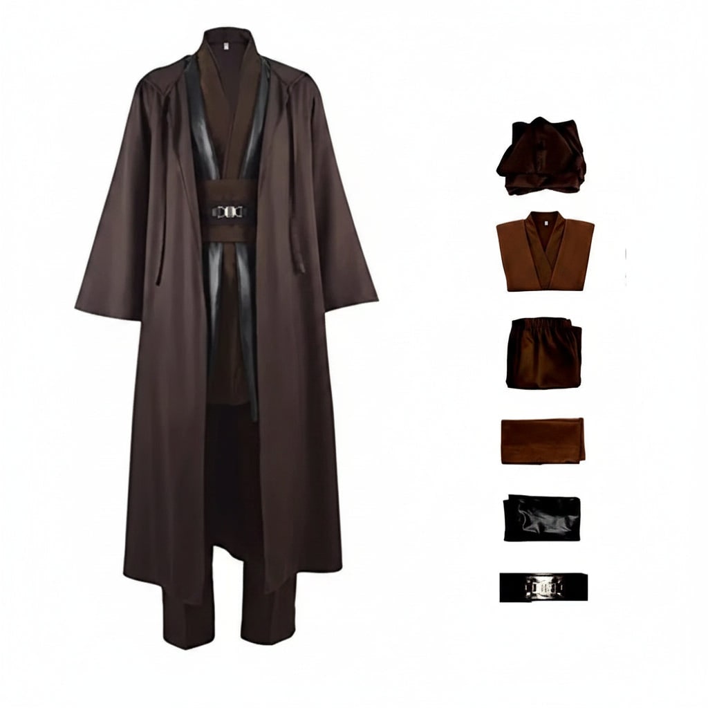 Thermabuild | Halloween Jedi Costume Cosplay Outfit with Hooded Robe Tunic Sash and Belt for Party
