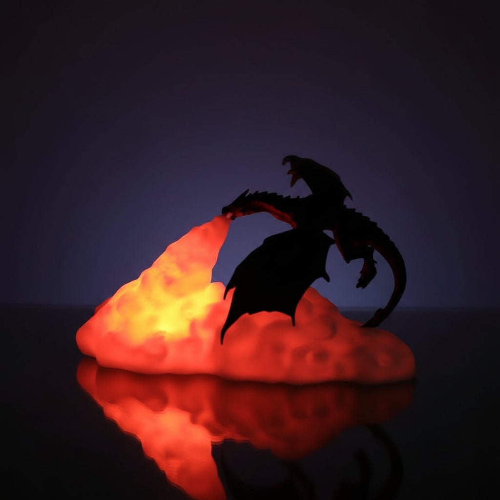 Thermabuild | Kids' Halloween 3D Printed Dragon Night Light Lamp with LED Fire Glow Base for Room Decoration