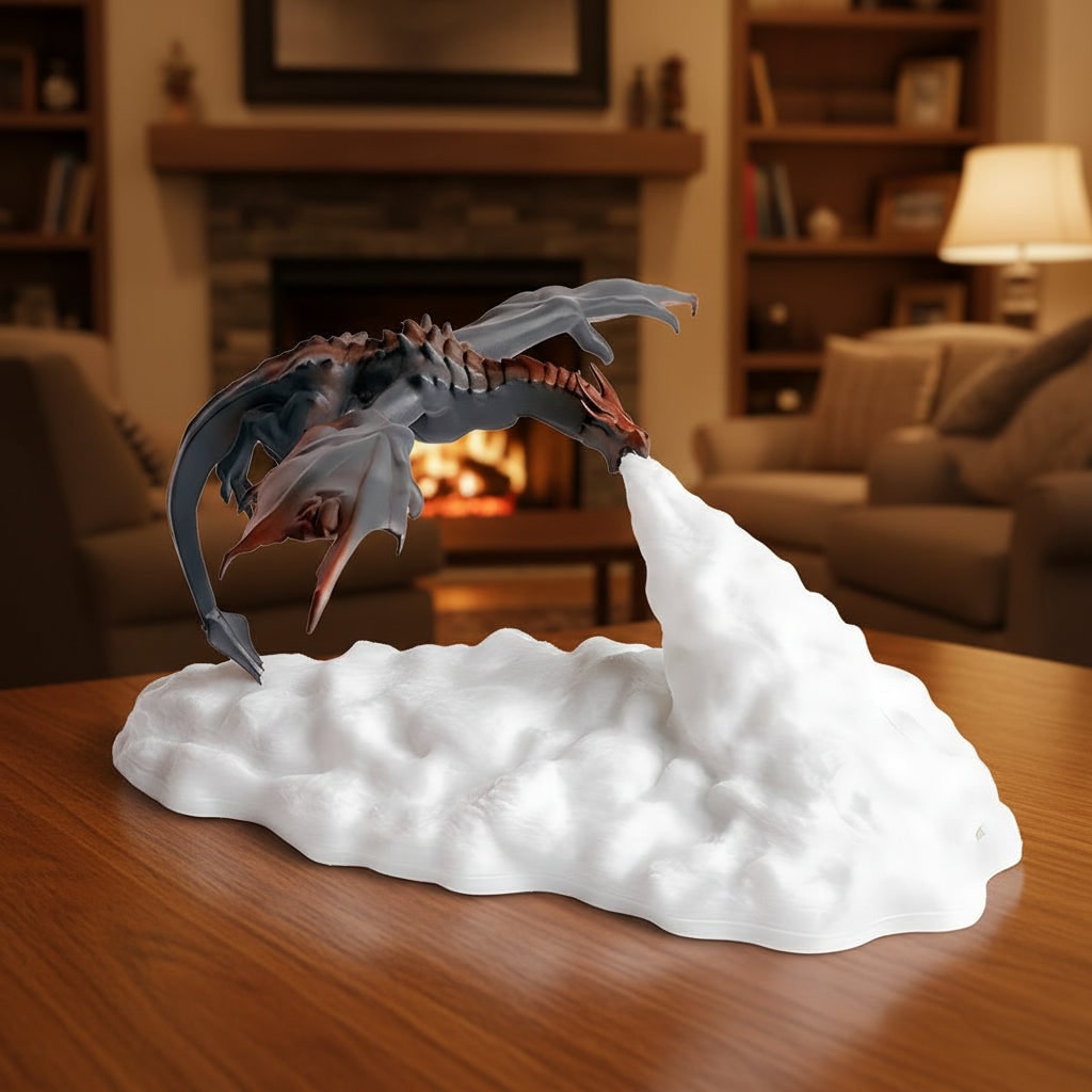 Thermabuild | Kids' Halloween 3D Printed Dragon Night Light Lamp with LED Fire Glow Base for Room Decoration
