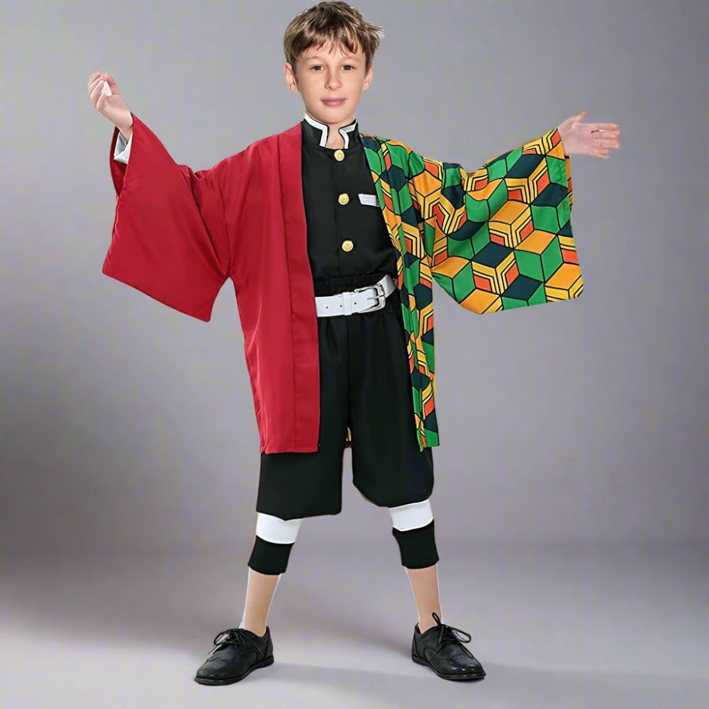 Thermabuild | Kids' Halloween Anime Cosplay Costume and Outfit Set with Kimono Haori Jacket and Wide Leg Wraps