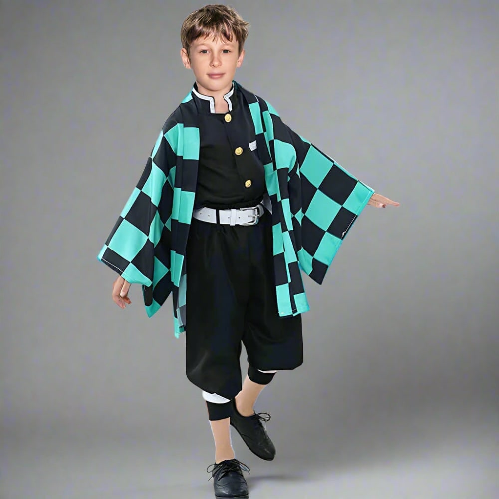 Thermabuild | Kids' Halloween Anime Cosplay Costume and Outfit Set with Kimono Haori Jacket and Wide Leg Wraps