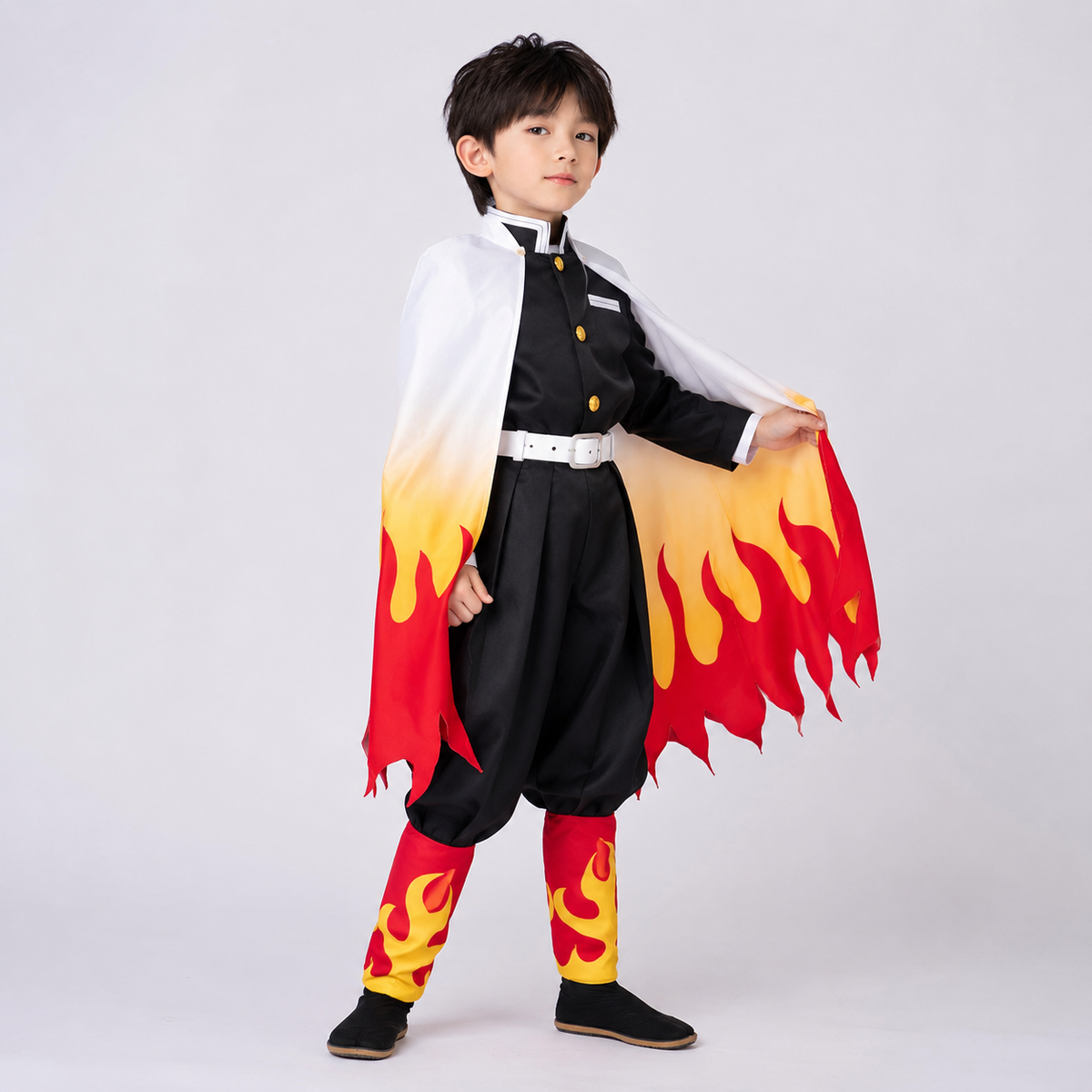 Thermabuild | Kids' Halloween Anime Cosplay Costume and Outfits with Flame Pattern Cape Jacket and Leg Wraps