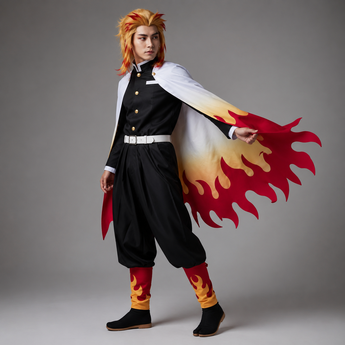 Thermabuild | Kids' Halloween Anime Cosplay Costume and Outfits with Flame Pattern Cape Jacket and Leg Wraps