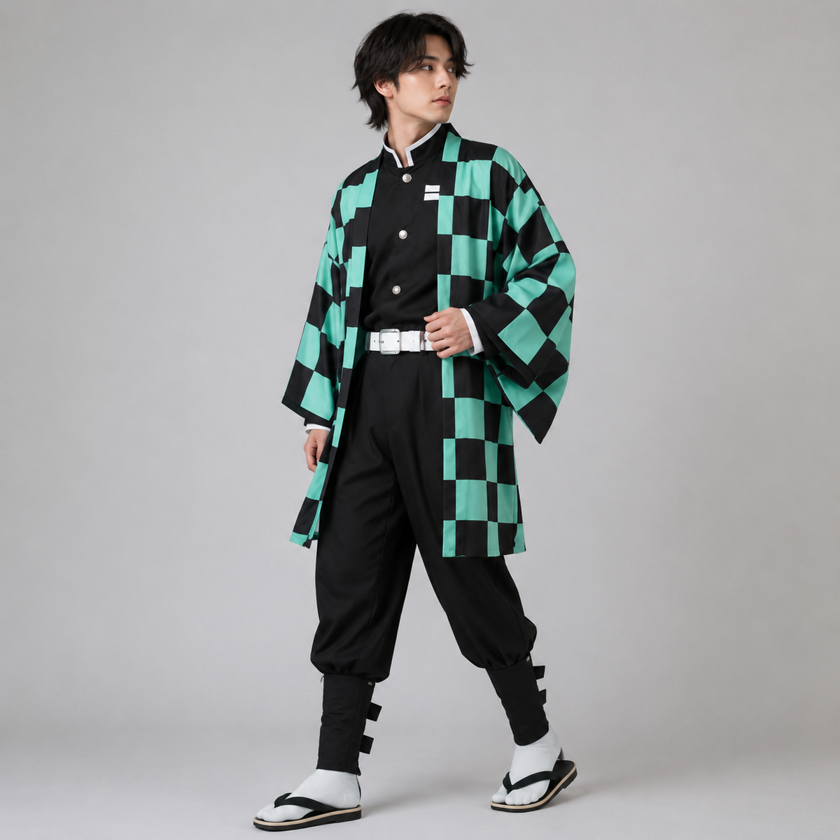 Thermabuild | Kids' Halloween Anime Cosplay Costume with Checkered Haori Jacket and Character Accessories for Party