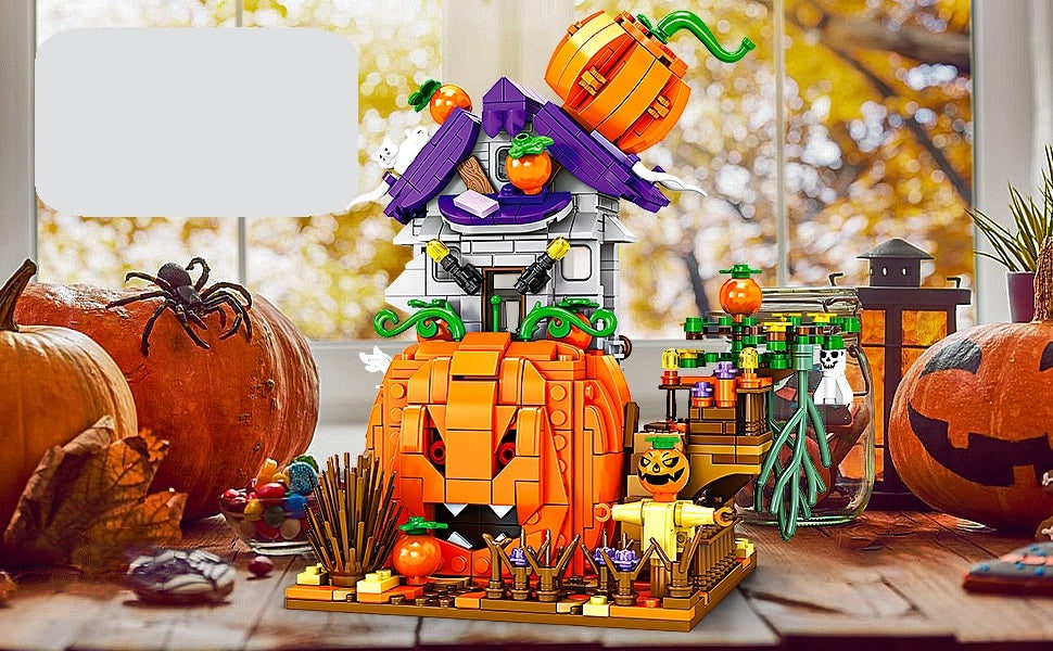 Thermabuild | Kids' Halloween Building Blocks Magnetic Tiles Toy Set with Pumpkin House and Spooky Figures