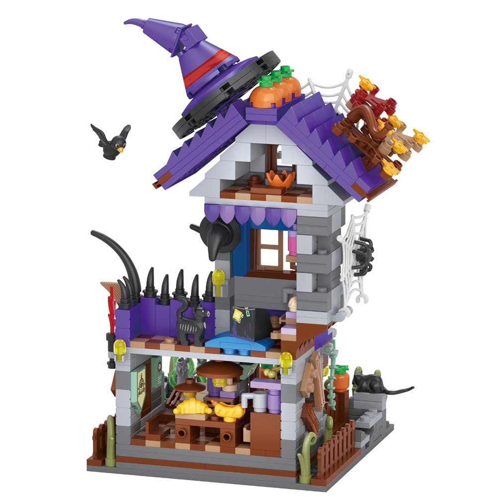 Thermabuild | Kids' Halloween Building Blocks Magnetic Tiles Toy Set with Pumpkin House and Spooky Figures