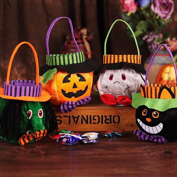Thermabuild | Kids' Halloween Candy Bag and Trick or Treat with Plush Velour Character Design and Felt Handle