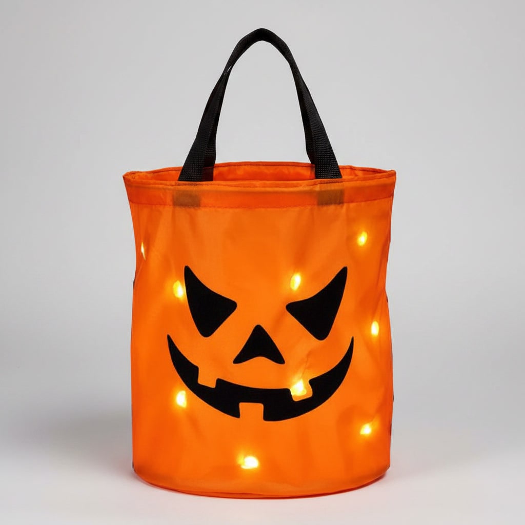 Thermabuild | Kids' Halloween Candy Bag Bucket for Trick or Treat with LED Light Up Pumpkin Design