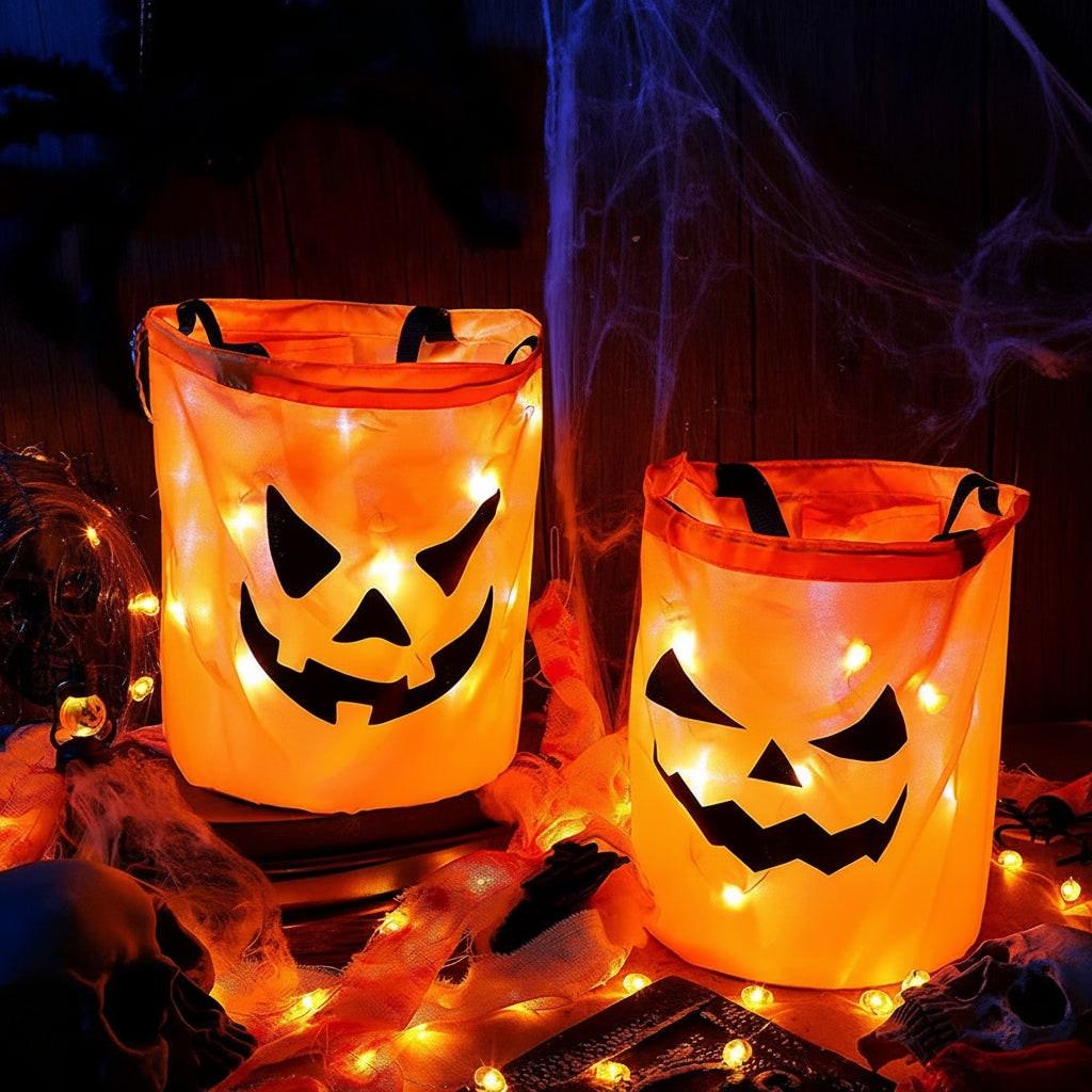 Thermabuild | Kids' Halloween Candy Bag Bucket for Trick or Treat with LED Light Up Pumpkin Design