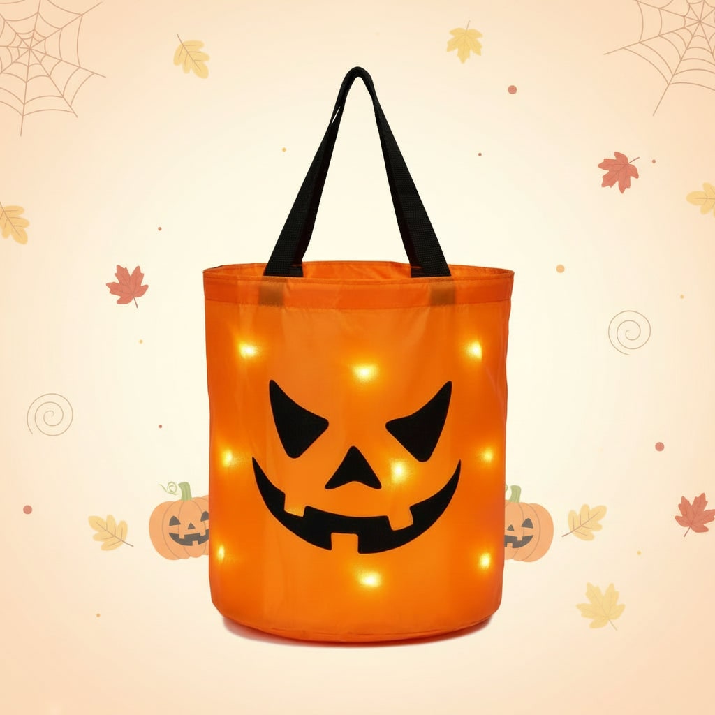 Thermabuild | Kids' Halloween Candy Bag Bucket for Trick or Treat with LED Light Up Pumpkin Design