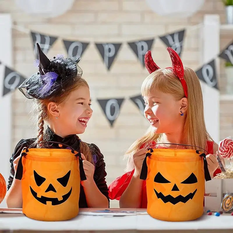 Thermabuild | Kids' Halloween Candy Bucket and Bag with LED Light-Up Jack-O'-Lantern Pumpkin Pail for Trick or Treat