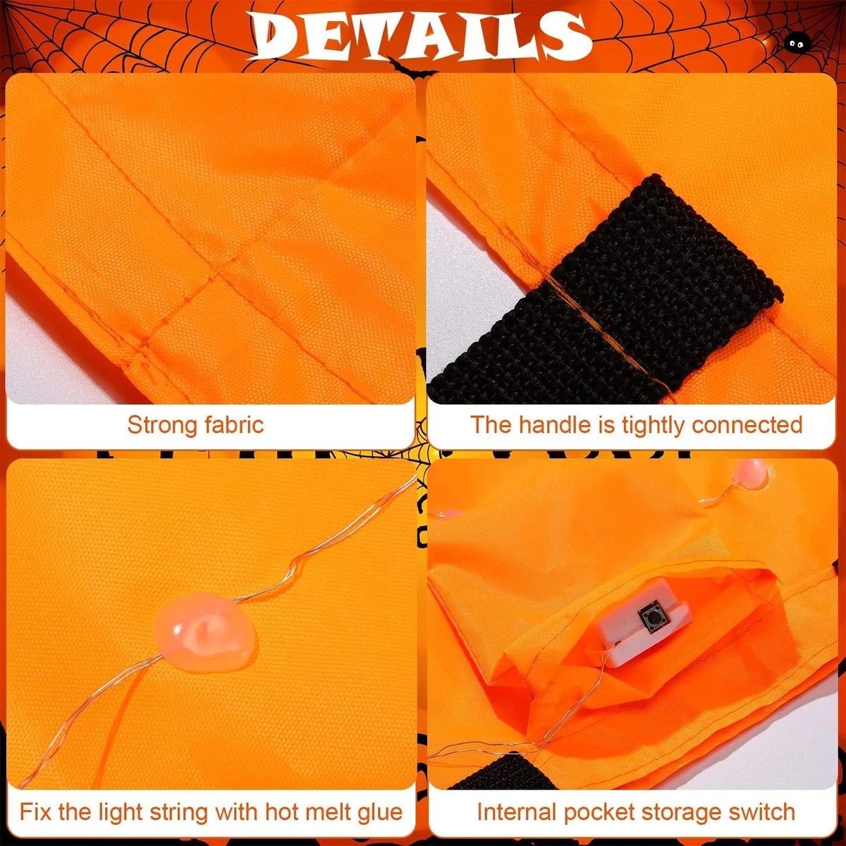 Thermabuild | Kids' Halloween Candy Bucket and Bag with LED Light-Up Jack-O'-Lantern Pumpkin Pail for Trick or Treat