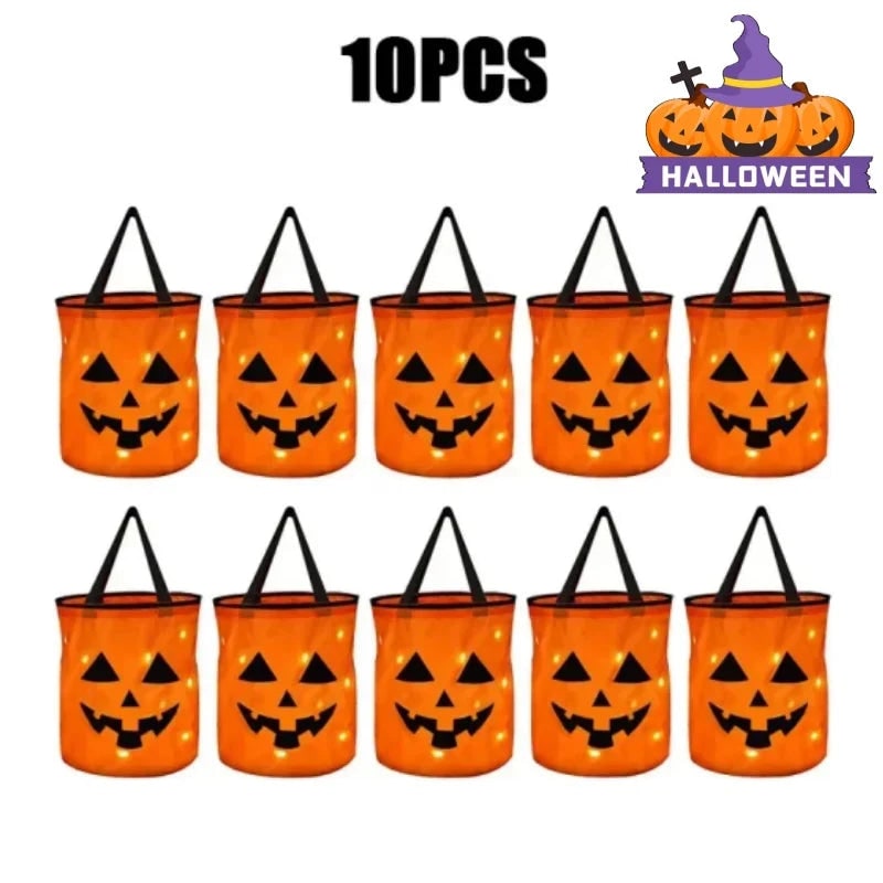 Thermabuild | Kids' Halloween Candy Bucket and Bag with LED Light-Up Jack-O'-Lantern Pumpkin Pail for Trick or Treat