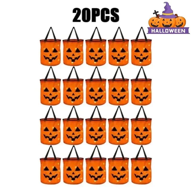 Thermabuild | Kids' Halloween Candy Bucket and Bag with LED Light-Up Jack-O'-Lantern Pumpkin Pail for Trick or Treat