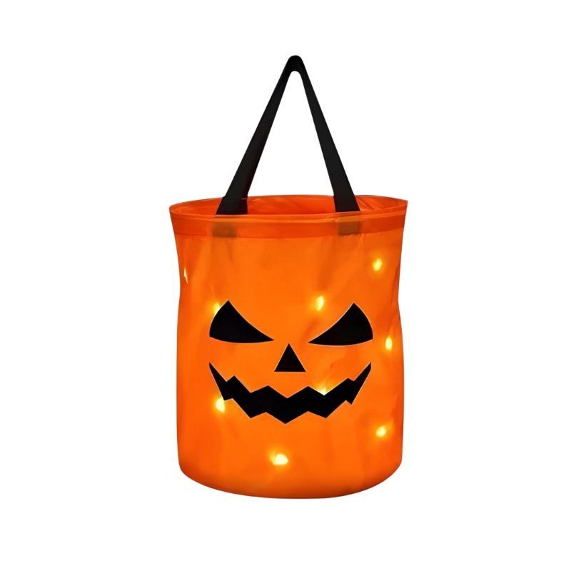 Thermabuild | Kids' Halloween Candy Pumpkin Bucket with LED Lights and Handle for Trick or Treat Basket