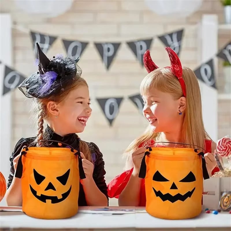 Thermabuild | Kids' Halloween Candy Pumpkin Bucket with LED Lights and Handle for Trick or Treat Basket