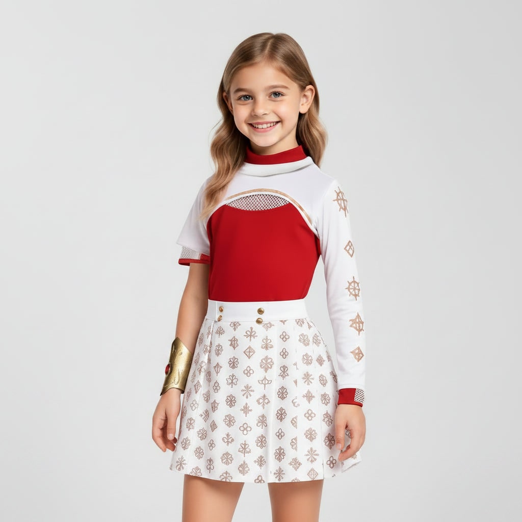 Thermabuild | Kids' Halloween Cosplay Anime Costume with Red High-Neck Top Pleated Skirt Synthetic