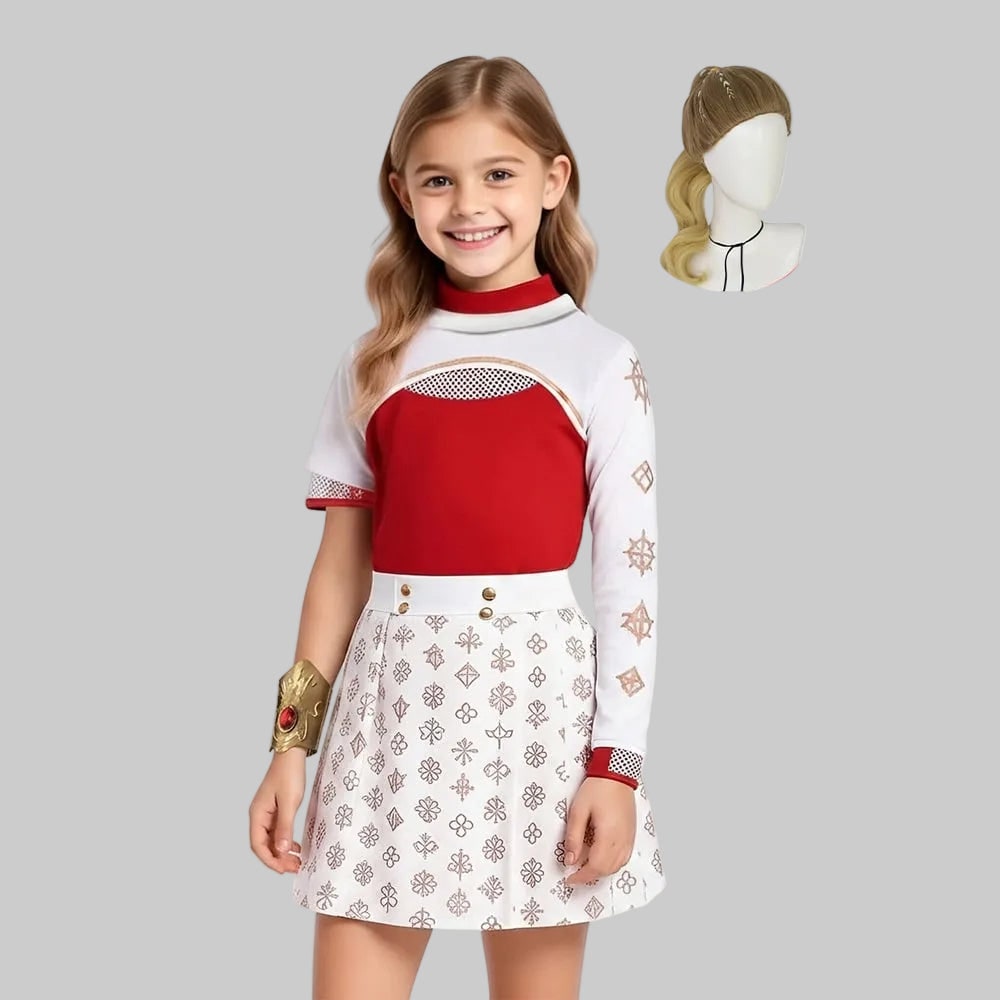 Thermabuild | Kids' Halloween Cosplay Anime Costume with Red High-Neck Top Pleated Skirt Synthetic