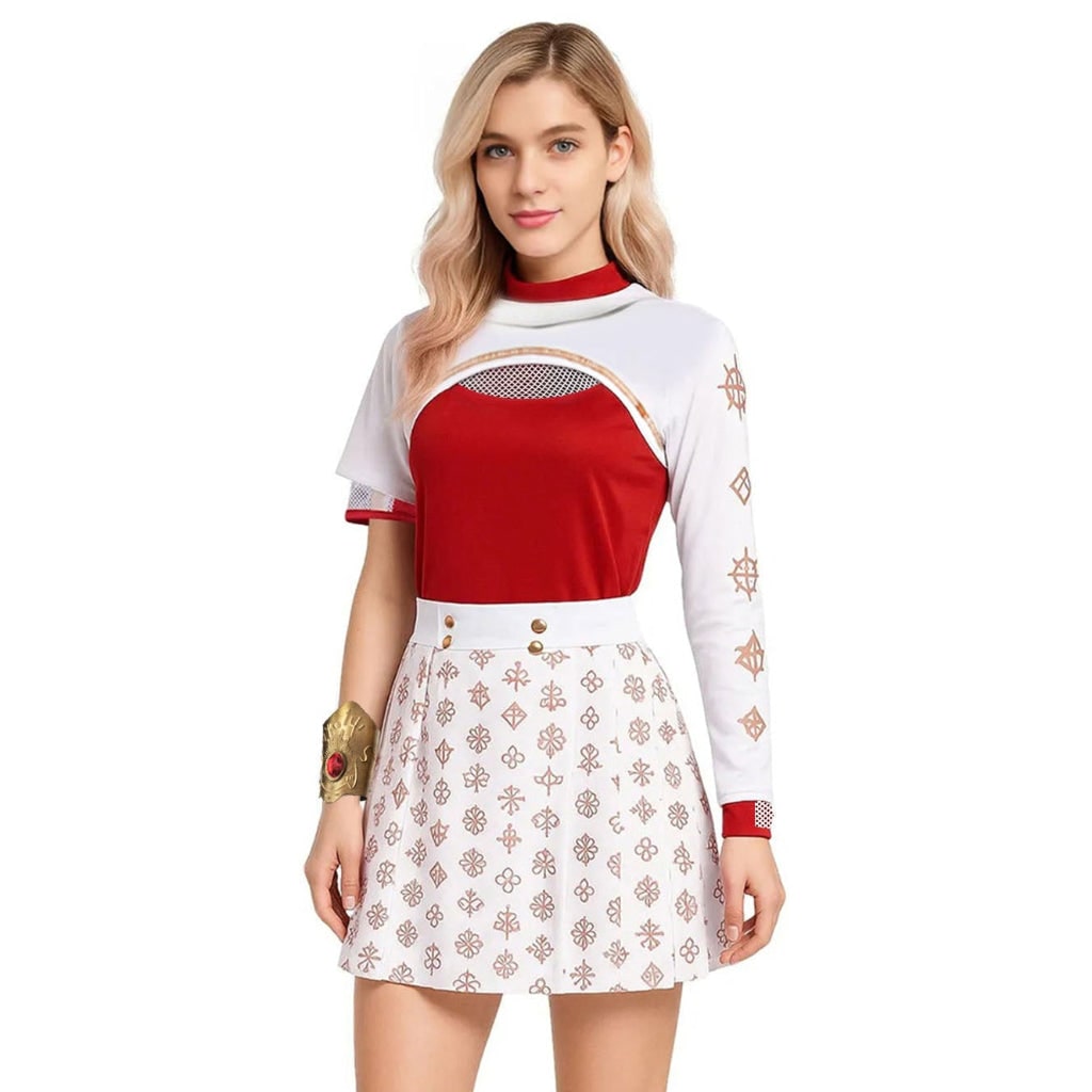 Thermabuild | Kids' Halloween Cosplay Anime Costume with Red High-Neck Top Pleated Skirt Synthetic