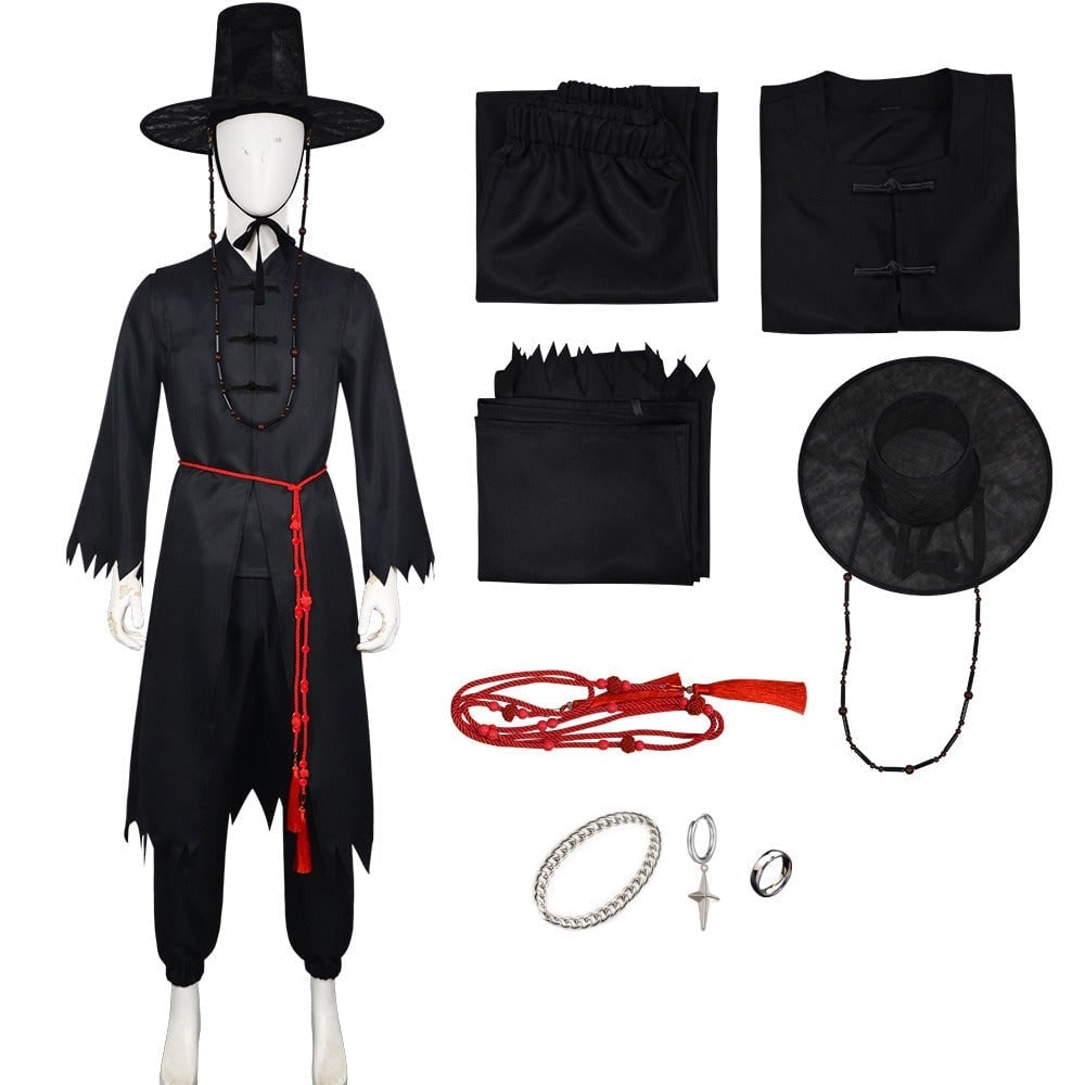 Thermabuild | Kids' Halloween Cosplay Costume Korean Traditional Hanbok with Hat Accessories and Silver Chain Details