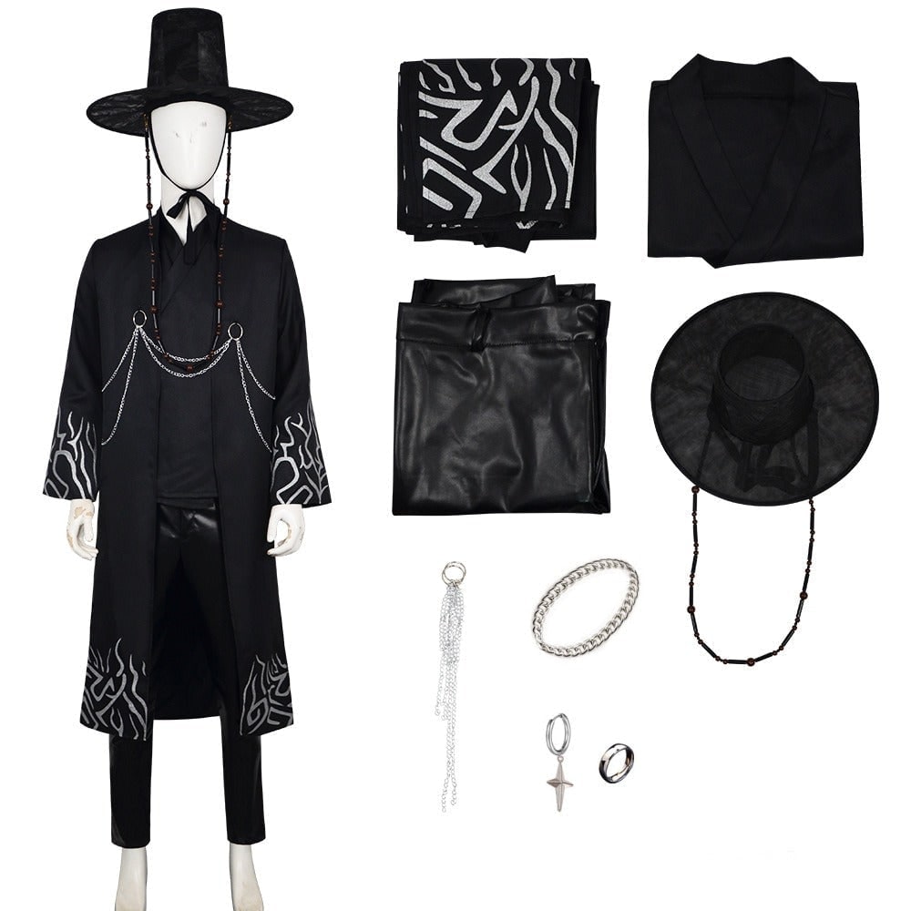 Thermabuild | Kids' Halloween Cosplay Costume Korean Traditional Hanbok with Hat Accessories and Silver Chain Details