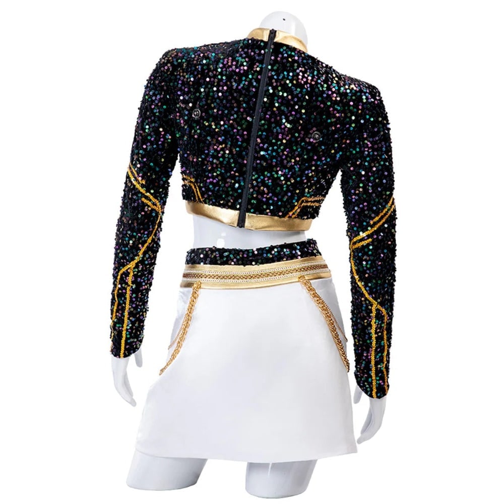 Thermabuild | Kids' Halloween Cosplay Costume with Wig Sequined Crop Top Pleated Skirt and Studded Shoulder Armor