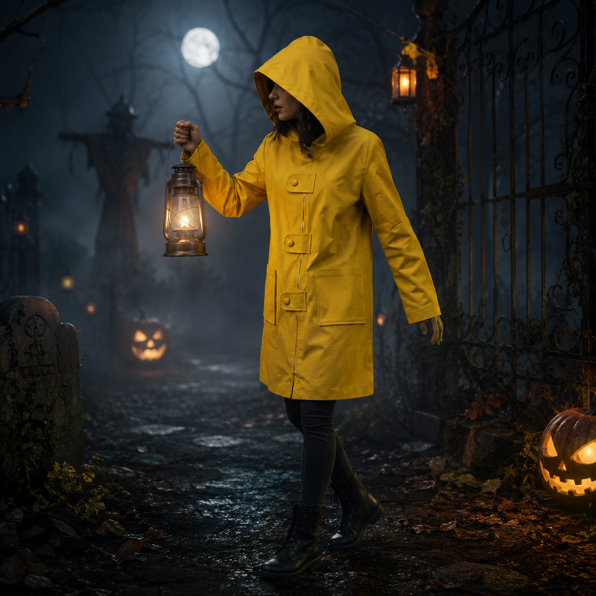 Thermabuild | Kids' Halloween Cosplay Costume Yellow Raincoat Jacket with Hooded Design and Front Zipper Closure