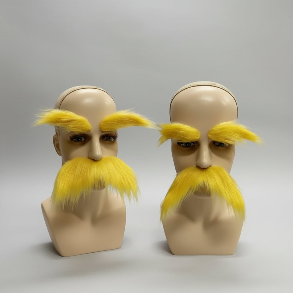 Thermabuild | Kids' Halloween Costume Mustache and Fake Beard with Self Adhesive Eyebrows Set Bushy Yellow