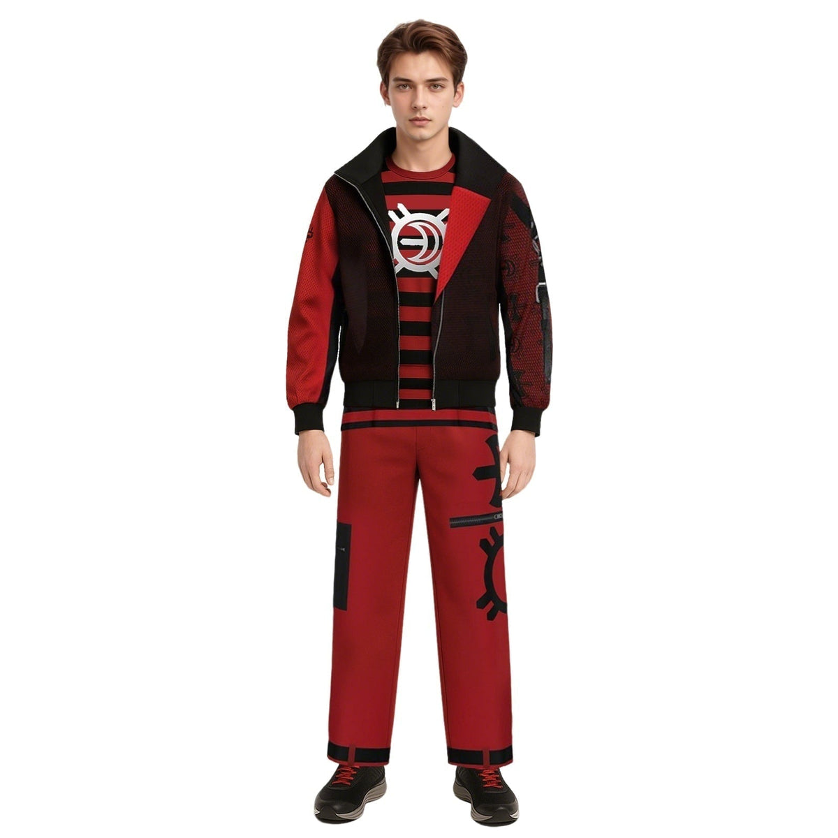 Thermabuild | Kids' Halloween Costume Vampire Cosplay Set with High Collar Jacket and Striped Tee